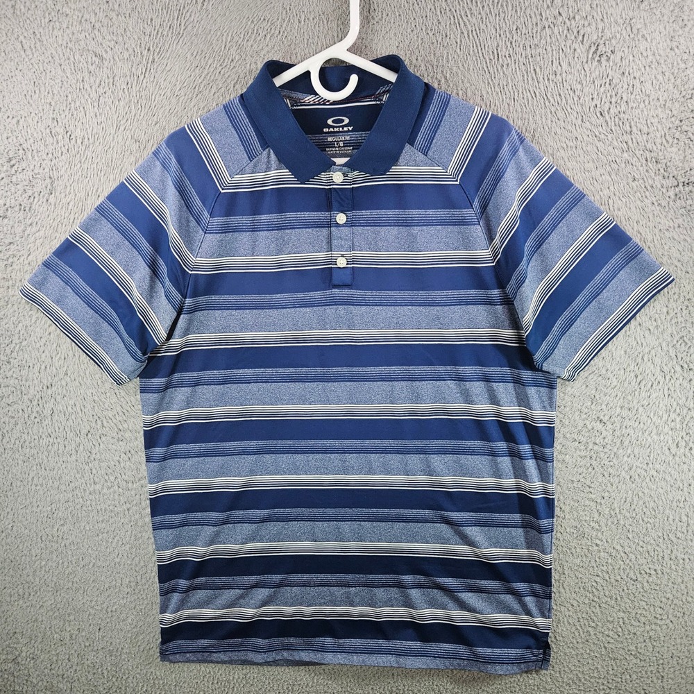Oakley Mens Hydrolix Golf Polo‎ Shirt Blue Striped Regular Fit Large L